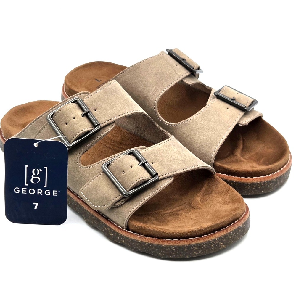 George Men's Hip Strap Sandals Shoes Tan Adjustable Comfort Footbed Size 7 Men